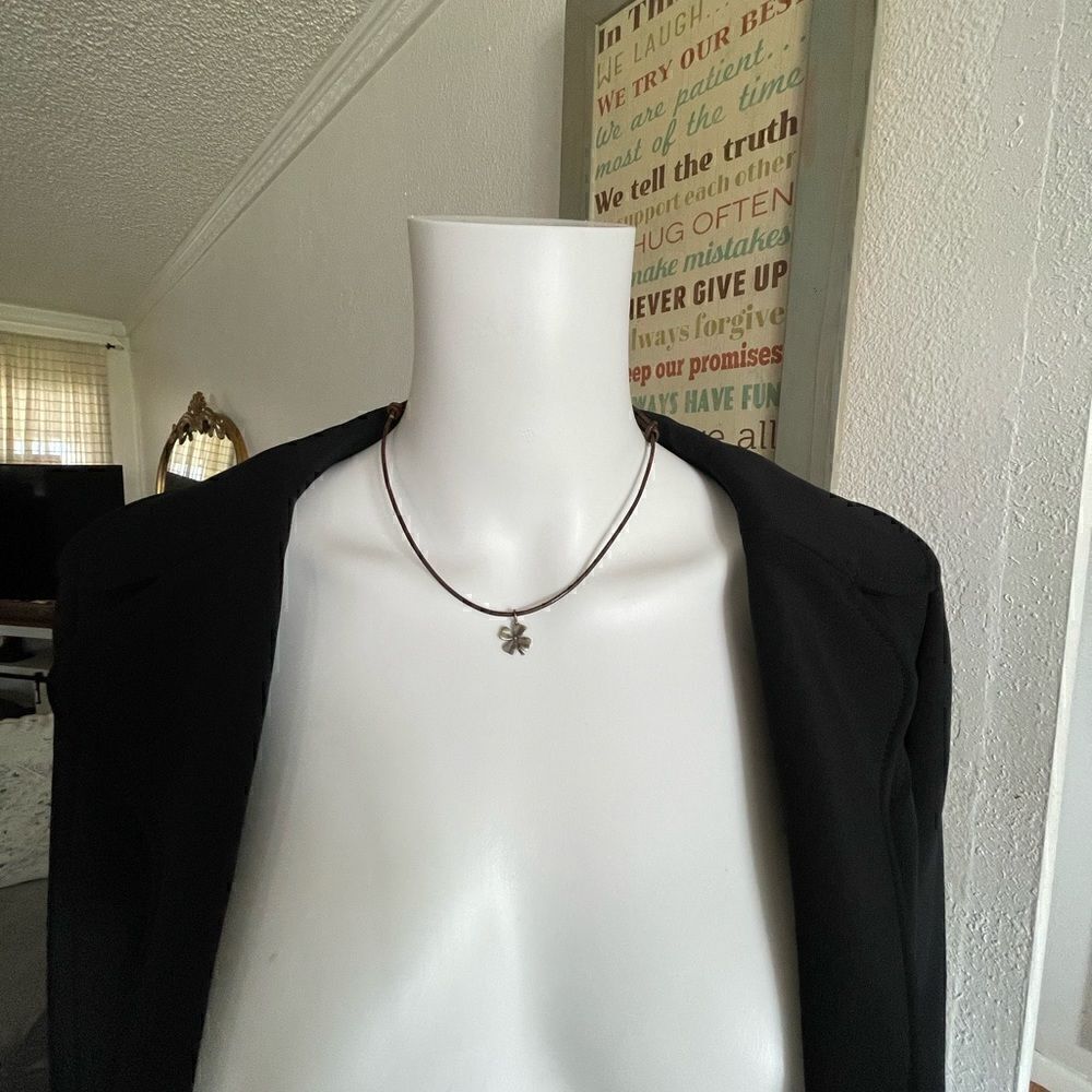 925 sterling clover leather necklace - Picture 4 of 10